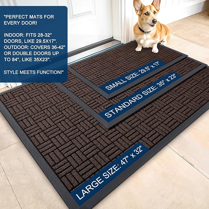 OLANLY Front Door Mat Outside Entrance 47x17, Absorbent, Heavy Duty Sturdy Natural Rubber Doormat Indoor Outdoor, Stain and Fade Resistant, Non-Slip Backing Low Profile Floor Mat for Entryway, Brown