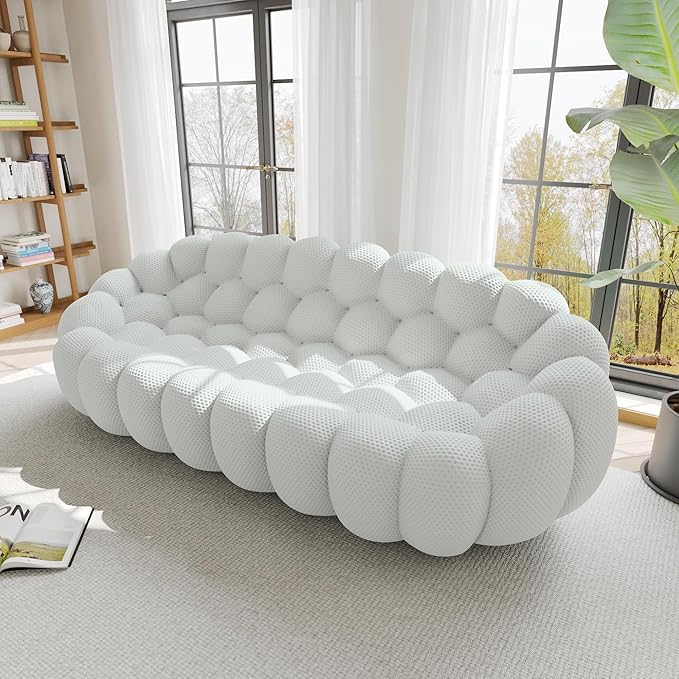 WJShome Bubble Couch,98'' Modern Curved Sofa, 3 Seater Morden Lazy Floor Sofa, Memory Foam Bean Bag Floor Couch Lounge Chair for Living Room, Office, Apartment-Gray