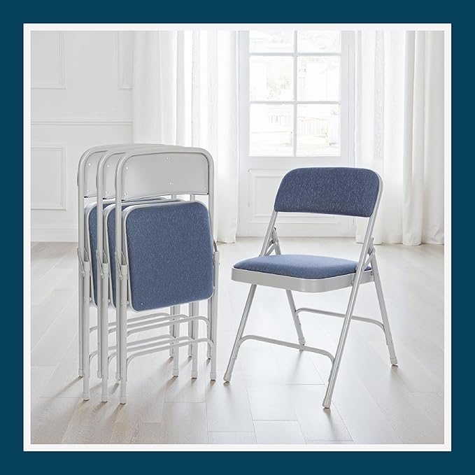 OEF Furnishings OEF2200 Series Heavy-Duty Premium Fabric Padded Upholstery Double-Hinged Folding Chairs (4-Pack, Imperial Blue/Gray)