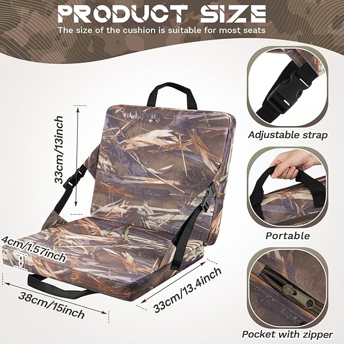 Juexica 2 Pcs Hunting Seat Cushion Camo Foam Folding Cushion Stadium Seats with Back and Handle for Deer, Duck, Turkey Hunting, Fishing, Camping, and Outdoor Activities Sport Events Bleacher