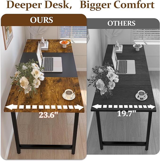55 X 23.6 Inch Computer Desk, Office Desk w/Deeper Carbon Fiber Desktop, Modern Simple Study Table w/Sturdy Metal Frame & Large Legroom, Gaming Writing Work Desk for Home Office, Bedroom