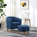 DAZONE Accent Chair, Mid Century Modern Chair with Ottoman, Comfy Arm Footrest Set Comfortable Living Room Chairs Upholstered Barrel Round Club Tub Sofa for Bedroom Reading Room, Blue Set of 1