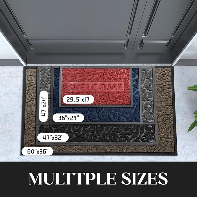 Yimobra Large Welcome Mat 36x24, Waterproof Non-Slip Outdoor Mats for Front Door Outside Entrance, Low-Profile Entryway Mat Indoor for Garage Patio, Wine Red