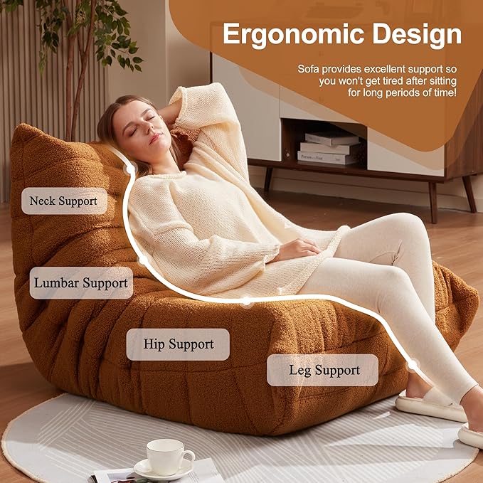 Bean Bag Chairs for Adults Giant Bean Bag Chair Memory Foam BeanBag Chair Bean Bag Sofa with Filler Faux Fur Fireside Beanbags Lazy Sofa for Living Room Bedroom Office (Brown Teddy, Single)