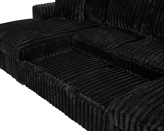 Olodumare 122'' Oversized Sleeper Sectional Sofa with Pull Out Bed for Living Room, U-Shaped Convertible Couch with Double Chaise Storage for Small Space, Plush Comfy Corduroy Fabric, Polar Black