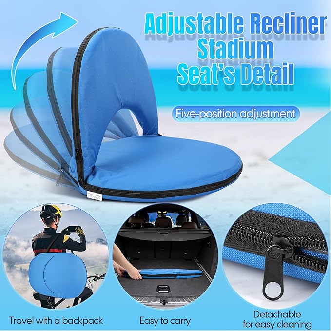 Maitys Stadium Seats for Bleachers with Back Support and Cushion Pad Folding Bleacher Seat with Backrest Wide Padded Elementary School Classroom Floor Chairs, 5 Reclining Positions