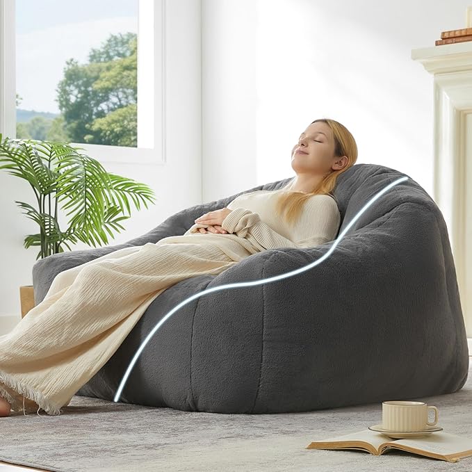 HUGHEAVEN Giant Bean Bag Chair, Oversized Bean Bag Chairs for Adults and Kids,Bean Bag Chairs for Teens,Comfy Fluffy Bean Bag Chair with Armrests,Bean Bag Sofa Lounge Floor Sofa for Gaming, Reading