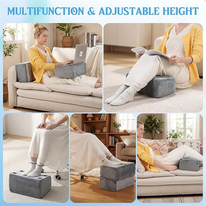 Novabright Adjustable Under Desk Foot Rest, Memory Foam Foot Stool with Gel Top and Warm Pocket Washable Cover Footrest for Office Chair Leg and Back Pain Relief(15" X 9" X 17.7",Parallel,Gray)