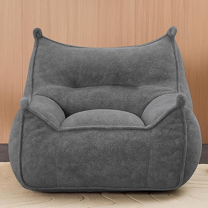 Giant Bean Bag Chair for Adults, Comfy Grey Beanbag with Filling Plush Fluffy and Back Support, Lounge Lazy Floor Sofa Accent Chair, Cozy Single Cloud Couch for Living Room, Bedroom & Dorm