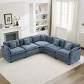 113'' V Shaped Cloud Sectional Sofa, Oversized Deep Seat Couches for Living Room, Chenille Comfy Upholstered Modular Sectional Sofa Couch, Blue
