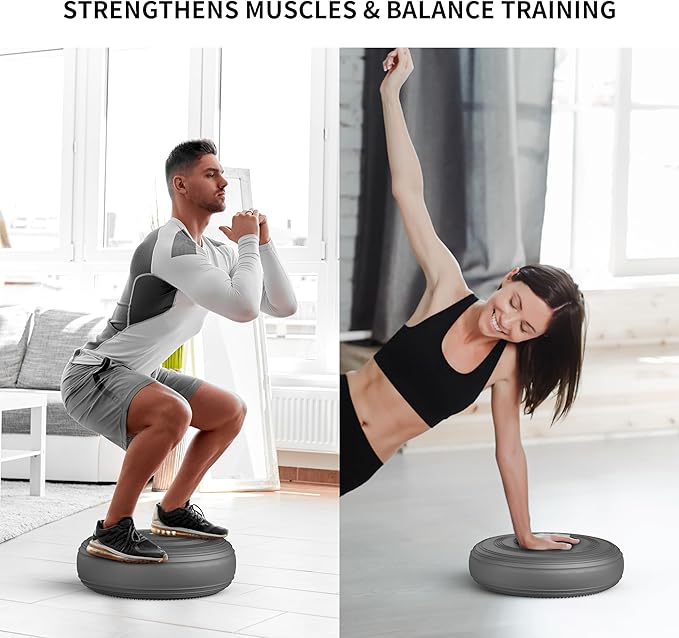 FITMIND Inflated Wobble Cushion,Circular Non-slip Texture for Comfortable Sitting,Extra Thick Dyna Disc with Pump for Core Strength,Wiggle Seat to Improve Posture,Fitness,660lb Load Capacity