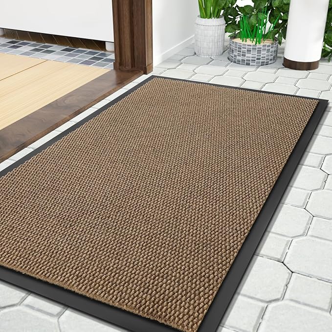 Yimobra Doormat Outdoor Indoor Entrance 36 x 17, All-Season All-Weather Front Door Mat, 100% Waterproof Welcome Matt for Floor Garage Outside Entry, Stain and Fade Resistant,Khaki