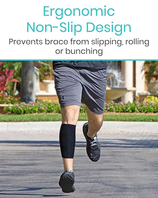 Vive Calf Brace - Adjustable Shin Splint Support - Lower Leg Compression Wrap Increases Circulation, Reduces Muscle Swelling - Calf Sleeve for Men and Women - Pain Relief (Black)