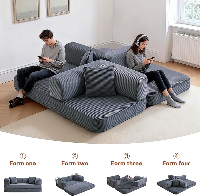 KEIKI 75" Modern Floor Sofa Bed with Convertible Blanket Pillow,Enhanced Frame Stability,Compressed Couch for Bedroom