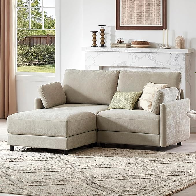 CHITA Modular Sectional Loveseat Sofa with Ottoman, Modern Cloud Couch for Living Room and Apartment, 2 Seat Extra Comfty Sofa, Removable Cover, 73.6 Inch Width, Classic Taupe