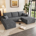 95" Cloud Sectional Couch with Ottoman,Modern U-Shaped Cloud Couch with Deep Seat,Comfy Corduroy 3-Seater Sofa,Memory Foam Sofa for Living Room,No Assembly (Dark Gray,Right-Facing Chaise)