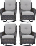 Rilyson Wicker Rocking Chair Swivel Chairs - 4 Piece Rocker Patio Chairs Set Rattan Rocking Chair for Outdoor Porch Deck Garden Backyard(Brown/Grey)