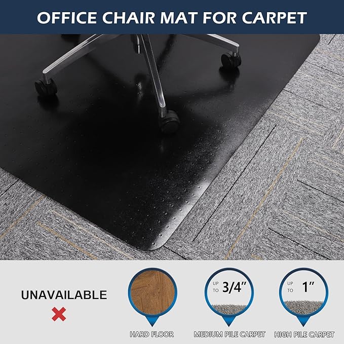 SALLOUS Office Chair Mat for Carpet, 48" x 36" Heavy Duty Chair Mat for Carpeted Floors, Gaming Floor Mat with Grips, Rolling Desk Chair Floor Mat for Home Office (Black, Extended Lip)