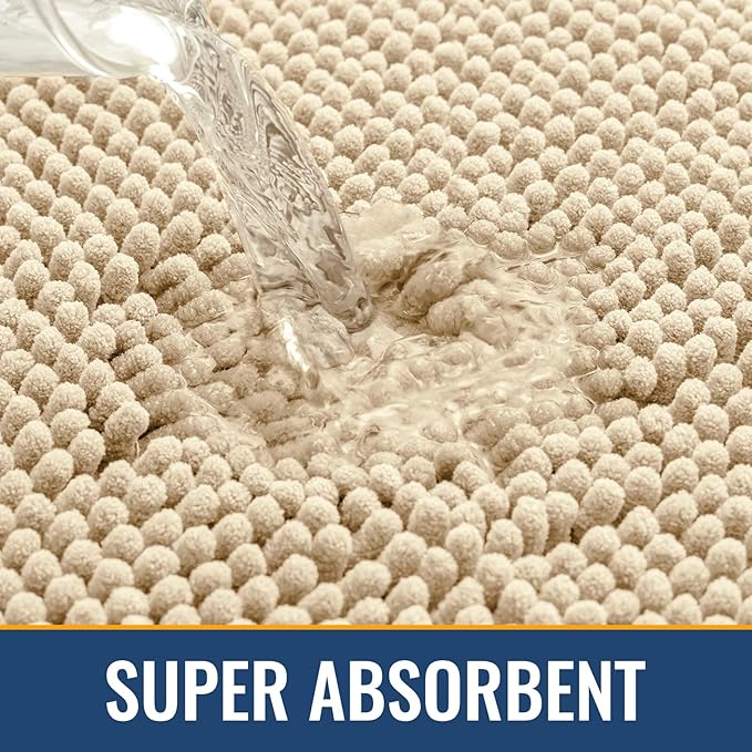 Arotive Bathroom Rugs Round 30x30, Extra Soft Absorbent Shaggy Chenille Bath Rugs, Machine Washable Rubber Backing Non-Slip Bath Mats for Bathroom Floor Tub and Shower, Home Decor Accessories, Beige