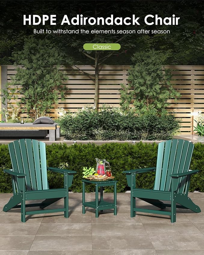 GREENVINES Adirondack Chairs Set of 6 | HDPE Plastic | All Weather | Oversized Fire Pit Chair | Forest | Poly Lumber | for Outdoor Deck Backyard Patio Garden