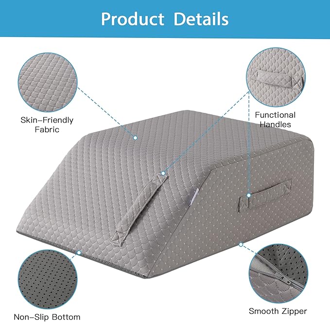 MEGCXIT Leg Pillow Elevation Blood Circulation, Leg Wedge for Elevation for Swelling, Leg Elevating Pillow for After Surgery, Memory Foam Foot Knee Pillow for Back Sleeping 24×22×8 Inch Grey