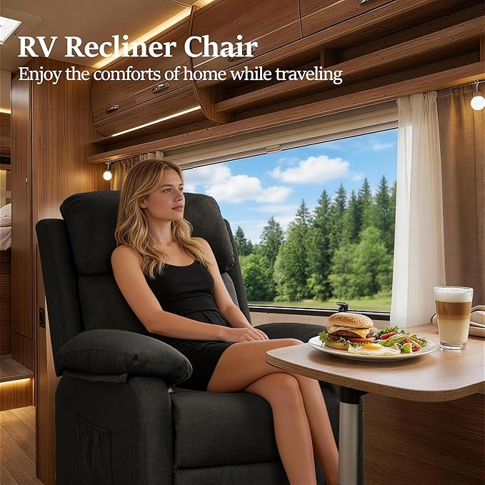 Recliner Chair, Living Room Chairs for Adults, Padded Deep Seat Reading Chair with Side Pockets, Small Recliners for Small Spaces, Lounge Chair for Living Room, Bedroom, and RV (Linen)