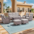 moosprr Luxury High Back Outdoor Furniture with 6-inch Extra Thick Cushions, Patio Furniture Set with Swivel Chairs, 8 PCS Wicker Conversation Set for Yard, Deck, Poolside, Brown/Beige