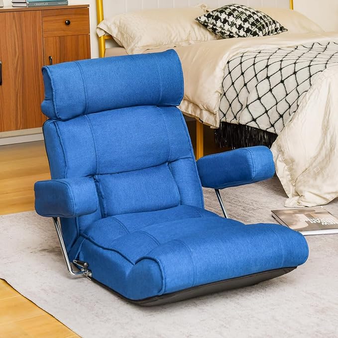 Giantex Adjustable Folding Sofa Chair - Lazy Floor Chair with Infinitely Adjustable Backrest, Extendable Armrest & Seat, Couch Recliner for Meditation, Reading, Gaming Floor Chairs for Adults (Blue)