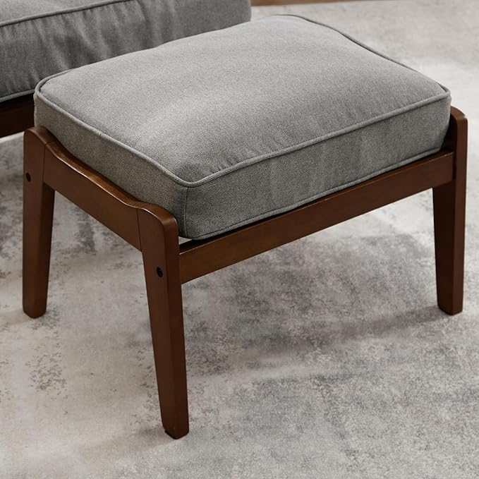 chairus Mid-Century Modern Accent Chairs with Ottoman Set of 2 Linen Fabric Upholstered Living Room Chairs for Bedroom Reading Room Lounge with Arm & Solid Wood Frame, Fabric Grey