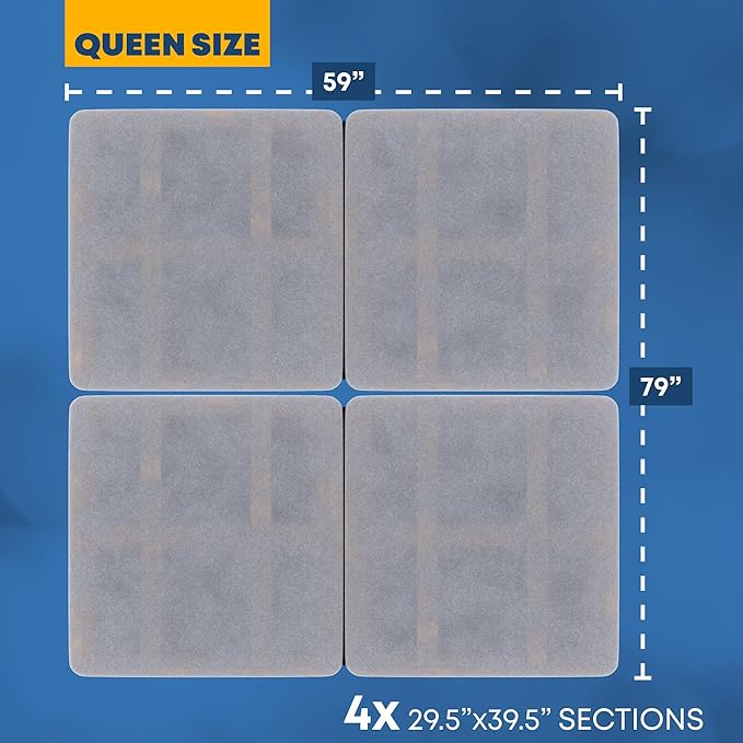Greaton, Premium 38mm Split Wood Bunkie Board for Queen Size Bed - 4-Piece Under Mattress Support Board, Fully Assembled, Fabric Ventilation Cover - Replaces Wooden Slats or Box Spring for Bed Frames