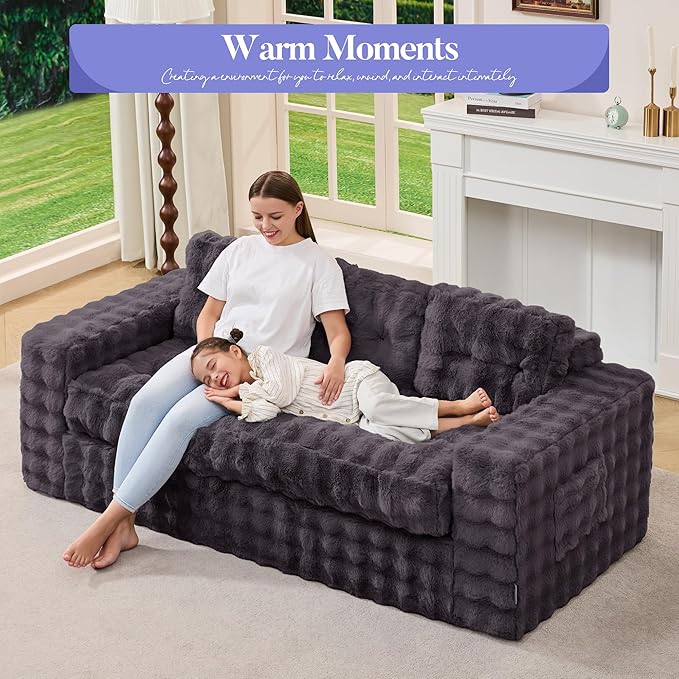 Hobestluk 3-Seater Sofa Boneless Couch with Tufted Button Design 2 in 1 Comfy Cloud Couch Oversized Sofa for Living Room Bedroom Apartment or Office (Dark Grey, 3 Seater)