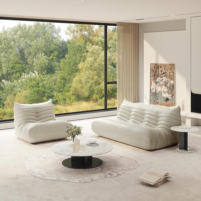 Fireside Chair Lazy Floor Sofa Set, Cozy Memory Foam Bean Bag Chairs, Faux Leather Giant Bean Bag Chair Sofa, Armless Foam Couch Lounger Tatami Recliner for Living Room Bedroom Dorm Office