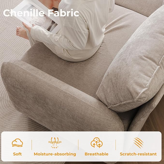 73'' Loveseat Sofa with All Seats Storage, Modular Sectional Couch with Movable Ottoman,Oversized Comfy Couch, 7.8'' Thick Cushion,24.5'' Deep Seat,for Living Room,Bedroom,Apartment,Velet,Khaki