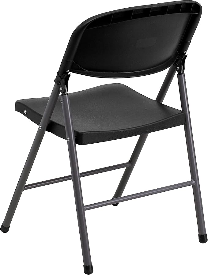 Flash Furniture HERCULES Series 330 lb. Capacity Black Plastic Folding Chair with Charcoal Frame