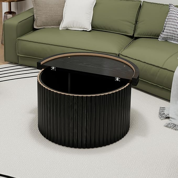 31.54" Round Coffee Table,Modern Drum Side Accent End Table for Living Room,Apartment,Black