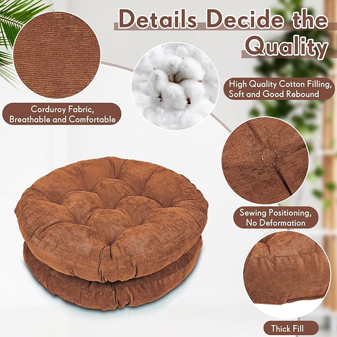 Jerify Floor Pillow Cushions 22 x 22 Inch Round Square Large Meditation Floor Pillow for Classroom Adult Meditation Picnic Party Cushion for Seating Gift Christmas(Round,Brown,6 Pcs)