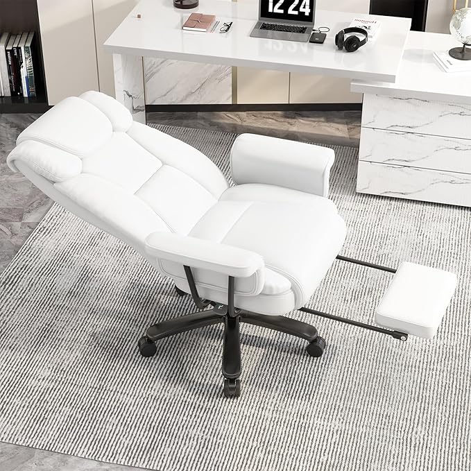 GYI Criss Cross Chair with Wheels, 160°Big and Tall Reclining Office Desk Chair with High Back, Wide Seat, Arms, Footrest, White