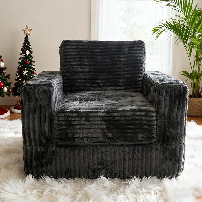 Segreto Lazy Floor Sofa for Adult Plush Lounger Armrest Bean Bag Chairs with Memory Foam Filler Ultra Soft Fluffy Large BeanBag Chair for Living Room Dorm Bedroom,Dark Grey
