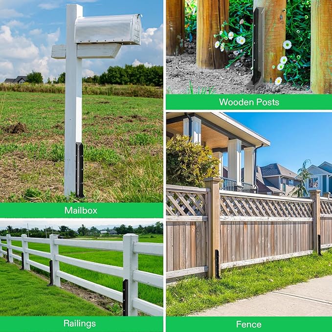 VIVOSUN Fence Post Repair Kit, Heavy-Duty Ground Spike with Gloves for Repairing Tilted or Broken Wood Posts (4 Pack, Black)