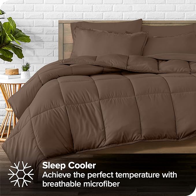 Bare Home Bed-in-A-Bag 8 Piece Comforter & Sheet Set - Split King - Goose Down Alternative - Ultra-Soft 1800 Premium Bed Set (Split King, Cocoa/Cocoa)
