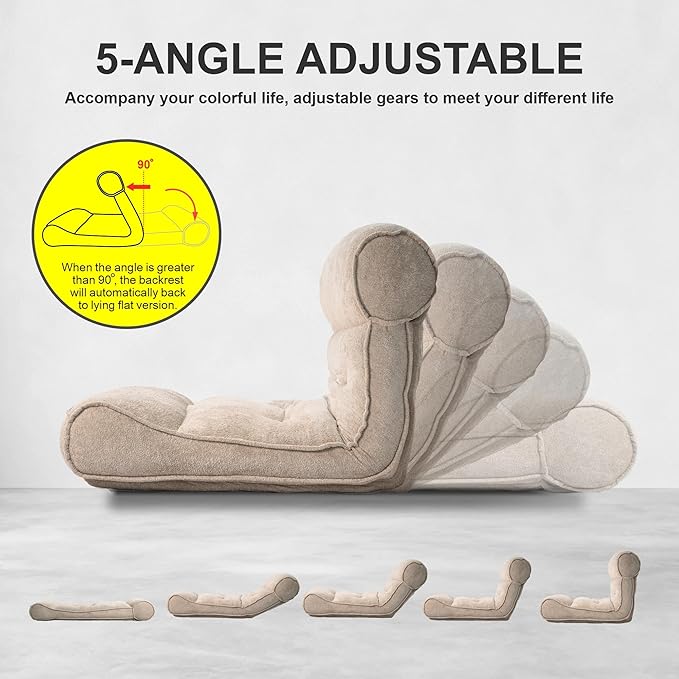 Lazy Floor Bed 83" – Extra Comfy Sleeper Chaise Lounge Chair Indoor, Adjustable Recliner Floor Lounger, Plush Futon Chair Bed for Yoga, Gaming, Meditation & Reading Nook (Recliner, Camel)