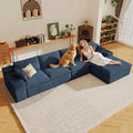 136" Cloud Sectional Couch with L-Shape Chaise, Modern Corduroy Viral Boneless Sofa for Living Room,Memory Foam Couches in a Box with Deep Seat,No Assembly Required (Blue,Right-Facing Chaise)