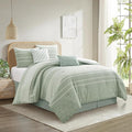 Grand Avenue Cotton California King Size Comforter Set, 6 Piece, Sage Geometric Jacquard Bedding Set, Bedskirt, Pillows & Shams, Home Decor
