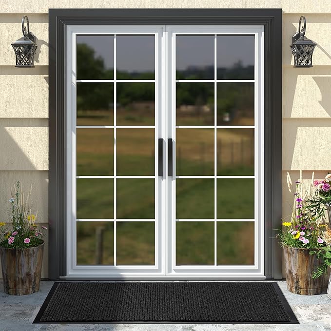 Yimobra Doormat Outdoor Indoor Entrance 47 x 24, All-Season All-Weather Front Door Mat, 100% Waterproof Welcome Matt for Floor Garage Outside Entry, Stain and Fade Resistant,Black