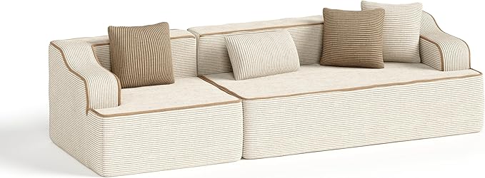 PHI VILLA Cloud Modular Couches, 105" Boneless Sectional Sofa with Deep Seat, 3-Seater Couch for Apartment Living Room Small Spaces, No Assembly Required, Corduroy, Beige
