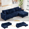 FurniMix 4-Seat Corduroy Sectional Sofa with Swappable Chaise, Soft Upholstery, Wide Seats & Armrest Storage,Blue