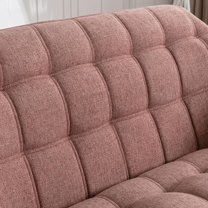 48" Small Loveseat Sofa, Mid Century Modern Linen Love Seat with Wood Legs 2-Seat Sofa Couch Tufted Wingback Upholstered Sofa Chair for Living Room Bedroom Apartment, Pink