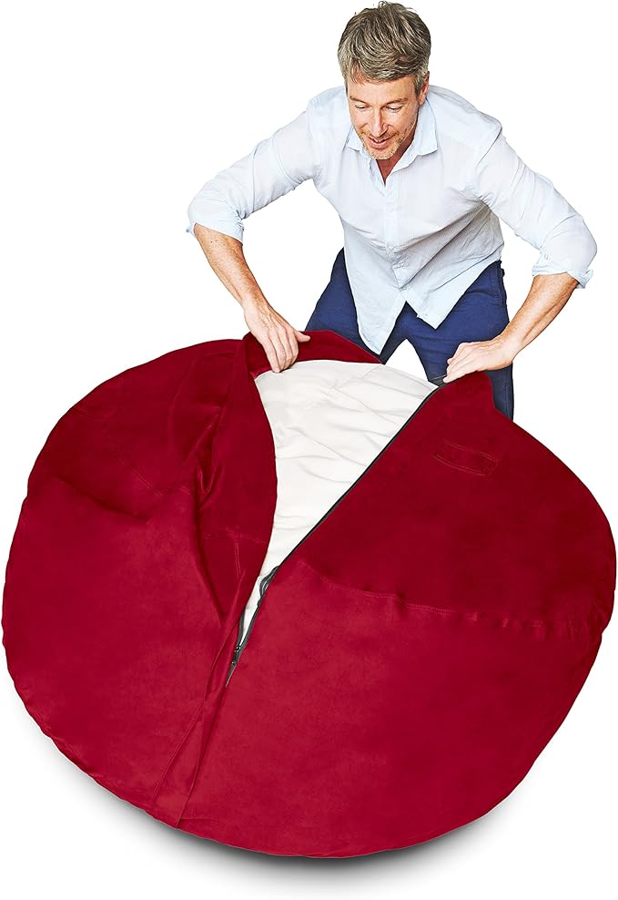 Lumaland Luxurious 5ft Large Bean Bag Chair with Microsuede Cover - Ultra Soft, Foam Filling, Washable Bean Bag Sofa for Kids, Teenagers, Adults - Sack Chair for Dorm, Family Room - Red