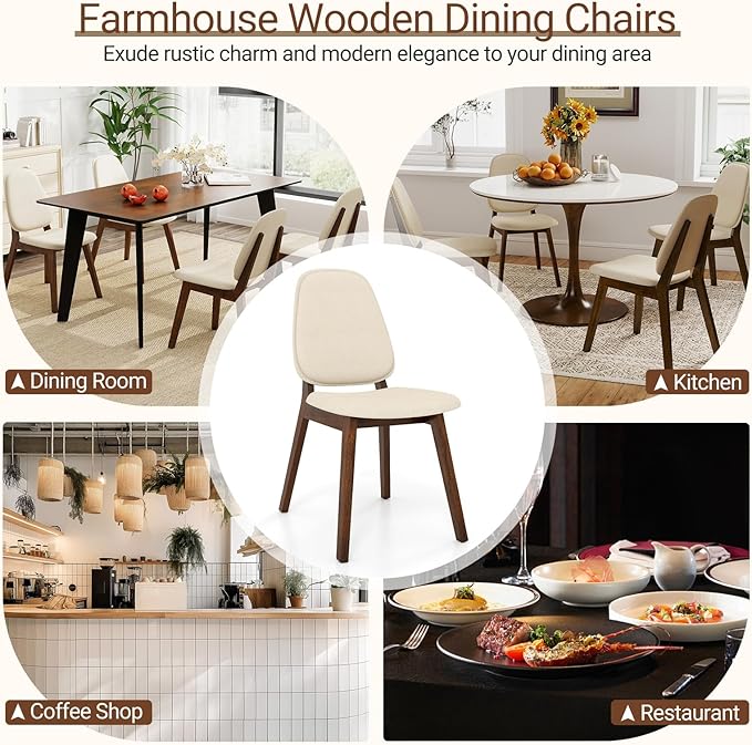 Giantex Wooden Dining Chairs Set of 4, Linen Fabric Upholstered Dining Room Chairs w/Rubber Wood Frame, Padded Seat, Curved Back, Mid-Century Modern Kitchen Side Chair for Home Living Room