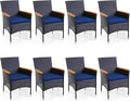 Sophia & William Rattan Patio Chairs Set of 8, 8 Pcs Wicker Outdoor Dining Chairs with Seat Cushions & Wood Armrest
